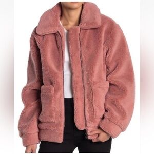 Elodie women’s Pink Teddy Jacket with pockets. XS